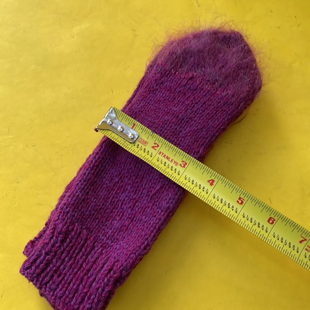 Purple hand knitted wool/French mohair mittens